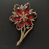 Flower Pin Vintage with Large Red Stones