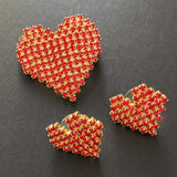 Red Rhinestones Heart Pin Earrings Set