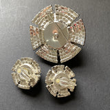 High Domed Cabochon Rhinestone Brooch Pin Earrings Set Vintage 1950s