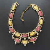 Rhinestone Fashion Necklace Pink and Yellow