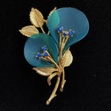 Aqua Flower Brooch Pin Vintage