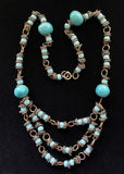 Aqua Necklace Ceramic and Glass Beads Vintage