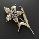 Sterling Silver Large Flower Brooch Pin Vintage