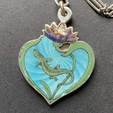 Lizard Slider Pendant Necklace Vintage Sterling Silver Enamel