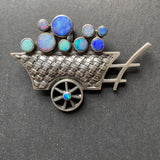 Flower Cart Brooch Pin Opals Sterling Silver Limited Edition by Zak