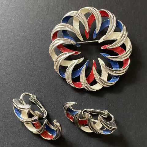 Emmons "Americana" Red White Blue Pin Earrings Set