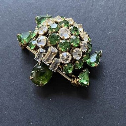 Schreiner Turtle Pin Vintage Rhinestones Trembler