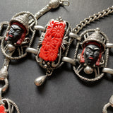 Selro Necklace Bracelet Set Red and Black Accents Vintage Asian Princess