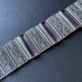 Silver Filigree Vintage Bracelet with Purple Glass Stones