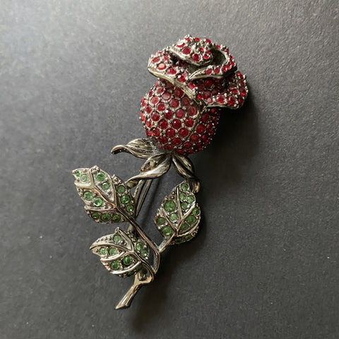 Swarovski Single Red Rose Flower Brooch Pin