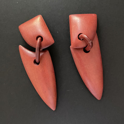 Wooden Drop Earrings Long Lightweight Clips