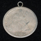 Love Token Coin Charm 1875 Seated Liberty Dime Overlapping Initials BJR