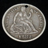 Love Token Coin Charm 1882 Seated Liberty Dime Overlapping Initials AAP