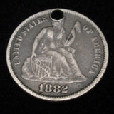 Love Token Coin Charm 1882 Seated Liberty Dime Overlapping Initials RJB