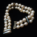 Double Row Imitation Pearls Bracelet with Enamel Spacers Vintage