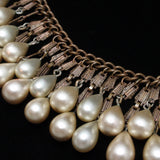 Fringe Necklace with Imitation Pearl Teardrops Vintage Staggered Rows
