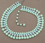 Glass Beads & Rhinestone Rondelles Necklace Vintage 2 Colors