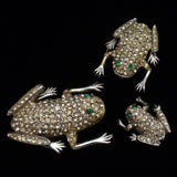 Frog Family 3 Rhinestone Pins Vintage Figural Brooches Signed