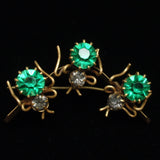 3 Insects Bugs Pin Vintage Green Rhinestones Curved Brooch