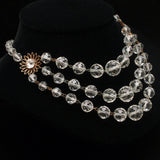 Faceted Crystal Bead Necklace Triple Strand with Flower Fittings Accents Vintage