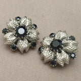 Necklace Earrings Set Vintage 4-Strand Silver Tone & Black Stones
