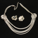 Necklace Earrings Set Vintage 4-Strand Silver Tone & Black Stones