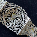 Silver Filigree and Faience Scarab Vintage Bracelet Egyptian Revival
