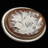 Flowers Botanical Cameo Pin with Silver Bezel