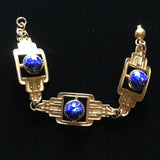 Vintage Bracelet with Domed Blue Cabs
