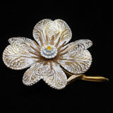 Flower Pin Vintage Goldtone w/ White Enamel Brooch by Art