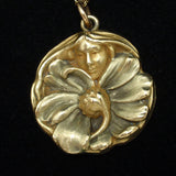 Art Nouveau Pendant Gold Filled 2 Colors w/ Necklace Chain Vintage