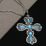 Cross Pendant Necklace Sterling Silver Turquoise Vintage BEMS Co.