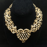 Jose Barrera Collar Necklace Earrings Set Gold Tone Bold Open Heart Design Avon