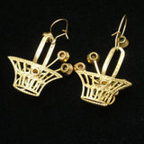 Flower Basket Earrings Gold Tone Red Rhinestones