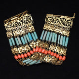 Middle Eastern Bracelet Ethnic Beaded Vintage 1 3/4" Wide