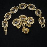 Bracelet Pin Set Benedikt NY Vintage Seed Pearls Amber Tone Cabs
