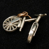 Bicycle Fob Large Charm Silver and Gold Filled Moving Parts