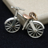 Bicycle Fob Large Charm Silver and Gold Filled Moving Parts
