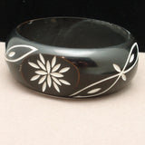 Black and White Carved Plastic Bangle Bracelet