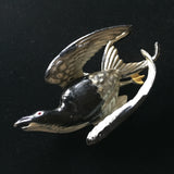 Bird Pin Black and Grey Enamel over Pot Metal Vintage