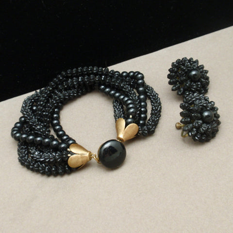 Black Bracelet and Earrings Set