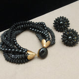Black 6-Strand Bracelet Earrings Set Vintage 8" Long