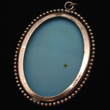 Cameo Pin Vintage Blue Glass Sterling Silver Bezel