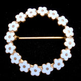 Forget-Me-Not Flowers Circle Pin Vintage Sterling Silver Enamel