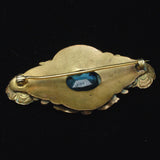 Ornate Antique Gold Tone Pin with Large Aquamarine Glass Stone