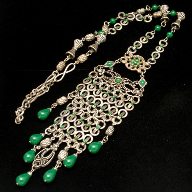 Bohemian Necklace Very Detailed Vintage Green Stones Unsigned – World of Eccentricity & Charm