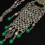 Bohemian Necklace Very Detailed Vintage Green Stones Unsigned