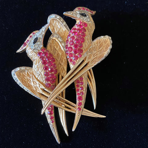 Boucher Rhinestone Birds Brooch Vintage Lovebirds Pin