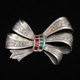 Ornate Bow Pin Silver Rhinestones CPD Brooch Vintage