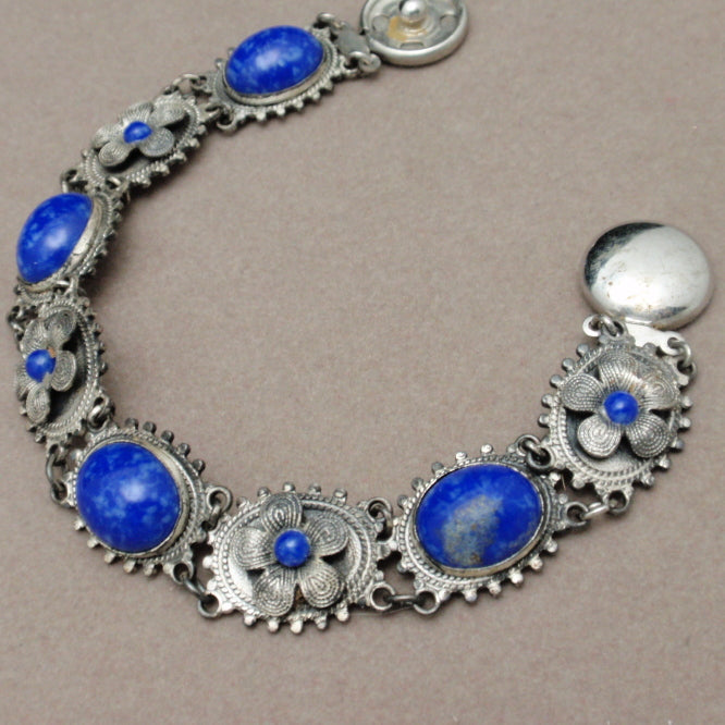 Vintage Bracelet Floral Design Blue Cabs Snap Clasp – World of ...